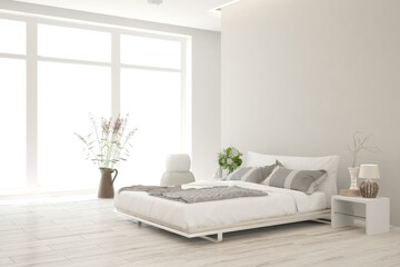 Fototapeta premium White bedroom interior. Scandinavian design. 3D illustration