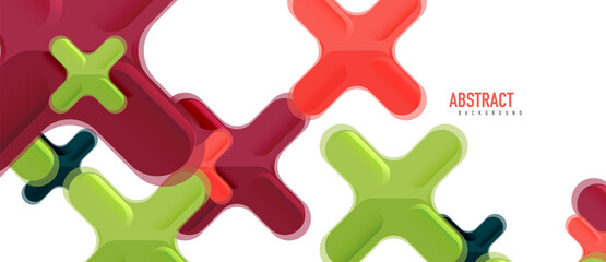 Glossy multicolored plastic style cross composition, x shape design, techno geometric modern abstract background. Trendy abstract layout template