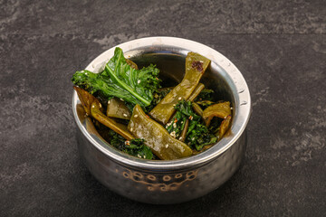 Vagan cuisine with roasted green bean