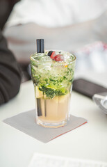 cocktail glass, coktail mix green friuts