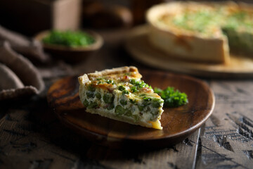 Homemade cheese pea pie or quiche