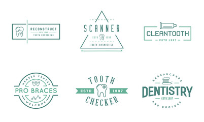 Obraz premium Set of Vector Dental Signs. Template Illustration. Stomatology Graphic Oral Elements.