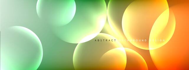 Vector abstract background liquid bubble circles on fluid gradient with shadows and light effects. Shiny design templates for text