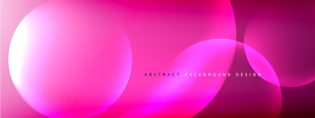 Vector abstract background liquid bubble circles on fluid gradient with shadows and light effects. Shiny design templates for text
