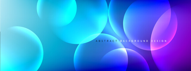 Vector abstract background liquid bubble circles on fluid gradient with shadows and light effects. Shiny design templates for text