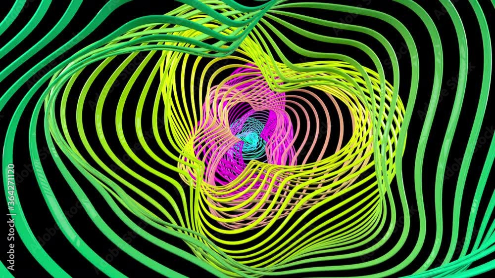 Aufkleber Abstract neon lines tunnel background seamless loop animation. Spectrum fluorescent ultraviolet glowing lines background. Bright neon style motion lines. 4K 3D animation.