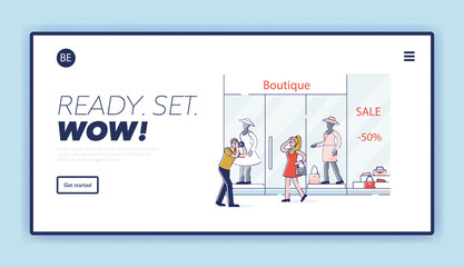 Street photo landing page with professional photographer take photo of female model over showcase