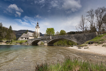 Fototapeta na wymiar Church saint john the baptist lake Bohinj Slovenia