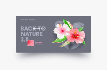 Back to Nature Landing Page Design with Hibiscus Exotic Flowers, Website Template for Florist Shop, Spa Salon Procedures, Organic Natural Blossoms or Bouquets Delivery Service. Vector Illustration