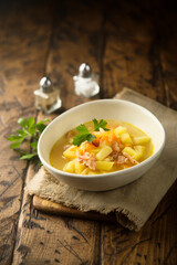 Homemade potato soup with smoked bacon