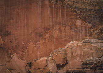 Petroglyphs at Capitol Reef National Park, United States.