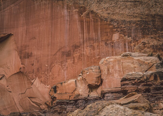 Petroglyphs at Capitol Reef National Park, United States.