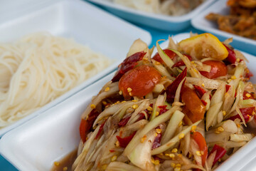 Spicy papaya salad, Made in Thailand.