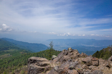 View of Kofu basin and cloud ( cirrostratus and cumulus) in a early summer at near Mt.Daibosatsu, Yamanashi Prefecture, Japan.