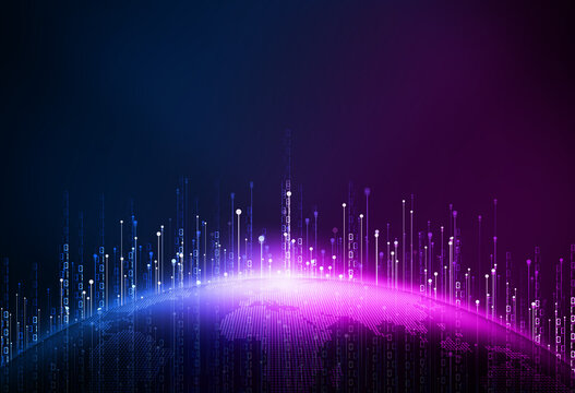 Digital earth, dotted line, 01 binary data combination, meaning globalization, internationalization, Internet big data technology background.