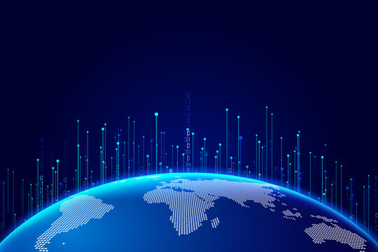 Digital earth, dotted line, 01 binary data combination, meaning globalization, internationalization, Internet big data technology background.