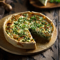 Homemade cheese pea pie or quiche