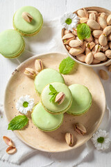 Delicious pistachio macaroons as a tasty small snack