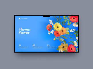 Nature Power Landing Page Design with Gerbera Flowers, Bouquets Delivery Company Service Website Template, Florist Shop, Organic Natural Blossoms Store, Beautiful Plants Decor. Vector Illustration