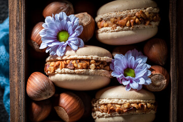 Obraz na płótnie Canvas Tasty hazelnut macaroons made of hazelnut and walnut