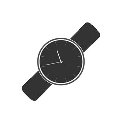 Watch sign. Grey hand watch with hour and minutes on white background icon. Vector Illustration.