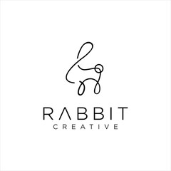 Bunny Logo Line Art Icon Design Template. Rabbit Logo Outline Vector Stock. Unique Animal Logo Monoline 