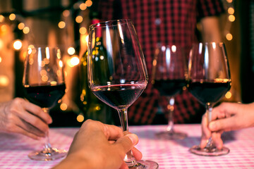 Celebrate whiskey wine on a friendly party in restaurant