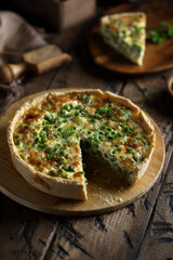 Homemade cheese pea pie or quiche