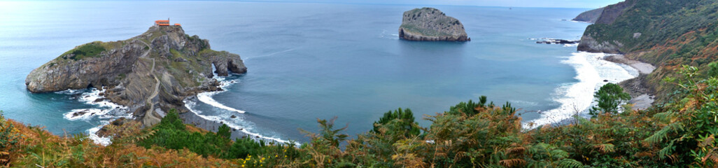panoramic view of the islet and hermitage of Gaztelugatxe at the basque coast