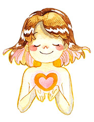 ハートを差し出す女性の水彩イラスト