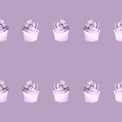 seamless pattern with black and white cupcakes