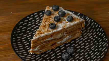 delicious homemade cake with blueberries, summer morning