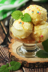 Ice cream scoops in an ice cream bowl	