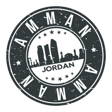 Amman Jordan Round Stamp Icon Skyline City. 