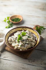 Homemade mushroom stew with cream and parsley