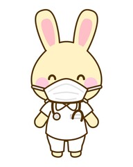 病院・小児科用　医者看護師うさぎイラスト