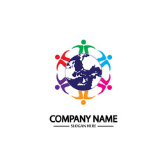 world comunity logo with people and globe illustration design vector.