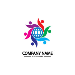 Obraz premium world comunity logo with people and globe illustration design vector.