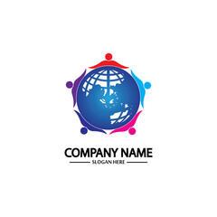 world comunity logo with people and globe illustration design vector.