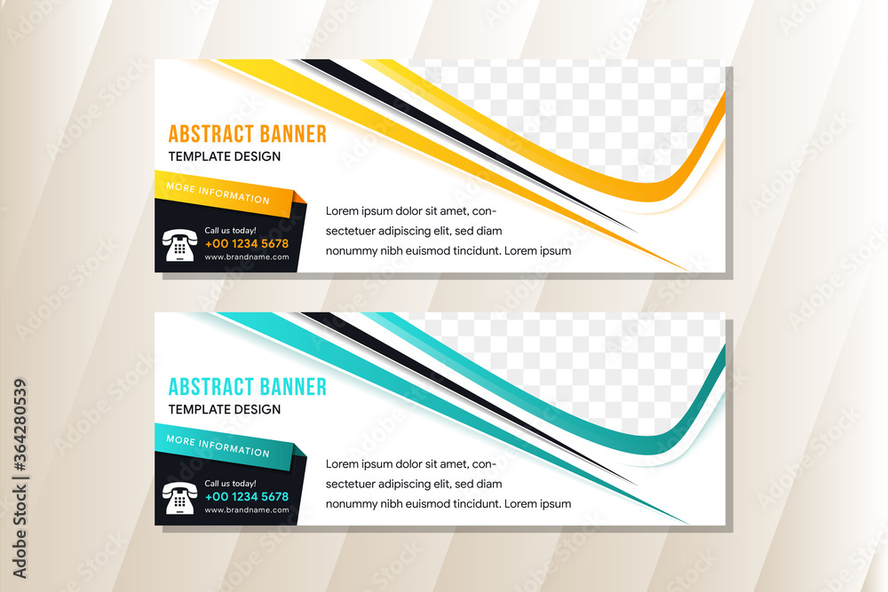 Poster set of horizontal white banners with round triangular shapes for a photo. universal template for a w