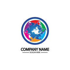 Obraz na płótnie Canvas world comunity logo with people and globe illustration design vector.