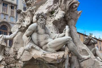 Fragment of the fountain of the Four rivers in Piazza Navona in Rome