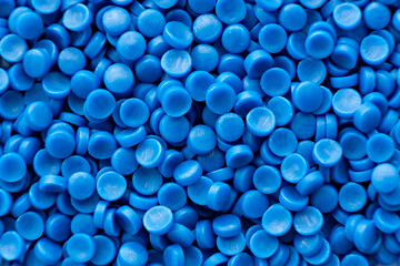 Blue plastic grain, plastic polymer granules,hand hold Polymer pellets, Raw materials for making...
