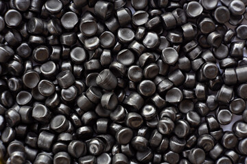 Close-up of plastic polymer granules. hand hold Polymer pellets. polymer plastic. compound polymer.