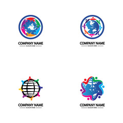 world comunity logo with people and globe illustration design vector.