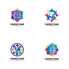 world comunity logo with people and globe illustration design vector.