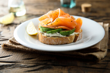 Smoked salmon with avocado on toast