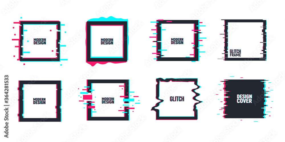 Fototapete vector set of geometric square frames in distorted glitch style. set of square shape borders, covers