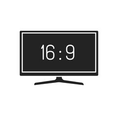 TV display black glyph icon. Display aspect ratio. Electronic device. Pictogram for web page, mobile app, promo. Editable stroke.