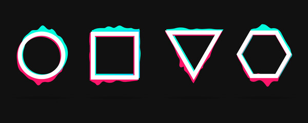 Liquid and fluid glitch frames. Modern glitch templates. Glitch background. Vector geometrical shapes with liquid effect.